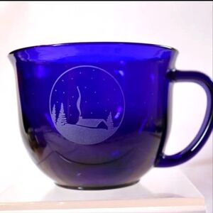 Vintage Coblat Blue Large Heavy Mug with Etched Cabin under the Stars